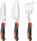 Garden Tools Set, 3 Pack Heavy Duty Gardening Tools Set Include Garden Shovel, Transplant Trowel and Hand Rake with Ergonomic Handle, Aluminum Alloy Lawn for Planting, Orange