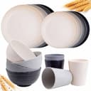 Rubtlamp Wheat Straw Dinnerware Sets, 16PCS Plastic Dinnerware Set for 4, Wheat Straw Plates and Bowls Sets, Unbreakable Dinnerware Plastic Microwave Safe Dishes Set for Kitchen&Camping