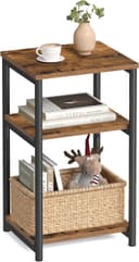 VASAGLE Side Table, Small End Table, Tall Nightstand for Living Room, Bedroom, Office, Bathroom, Rustic Brown and Classic Black ULET273B01