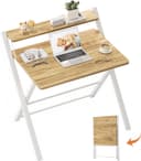 GreenForest Portable Small Desk No Assembly, 2-Tier Compact Computer Desk with Shelf, Space Saving Foldable Table for Home Office, Bedroom or Apartment, Portable Collapsible Sturdy Laptop Desk, Oak