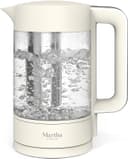 Martha Stewart Electric Kettle with Removable Stainless Steel Tea Infuser, Glass Carafe 1.7L (7 Cups), Hot Water Boiler, 4 Presets, Keep Warm & Auto Shut-Off, Cordless 360° Swivel Base, Linen White