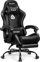N-GEN GAMING Video Gaming Chair with Footrest Lumbar Support for Home Office High Back Recliner Height Adjustable Ergonomic Comfy Leather Computer Desk Chair (Black)