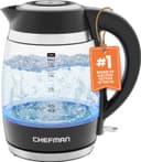 Chefman Electric Kettle, 1.8L 1500W, Hot Water Boiler, Removable Lid for Easy Cleaning, Auto Shut Off, Boil-Dry Protection, Stainless Steel Filter, BPA Free, Borosilicate Glass Electric Tea Kettle