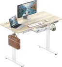 SHW 48-Inch Electric Height Adjustable Standing Desk with Drawer, Memory Preset and Cable Management Tray, Maple