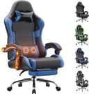 Dowinx Gaming Chair Ergonomic, Massage Lumbar Support, Footrest, Adjustable Height & Headrest Pillow, Heavy Duty 330lbs Office Chair, Comfortable for Back Pain Relief Long Gaming Streaming Blue
